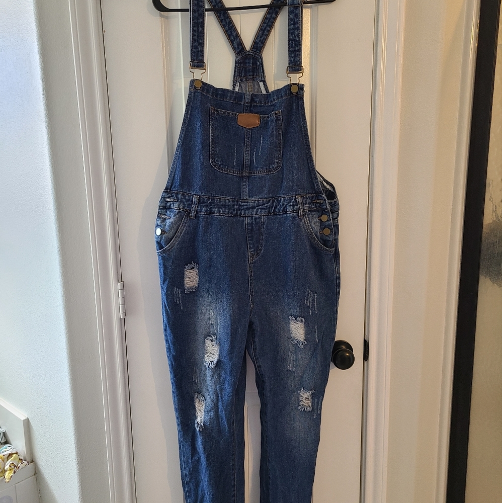 Distressed Denim Overalls